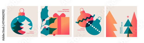 Merry Christmas and Happy New Year greeting cards. Vector illustration templates for holiday greeting card, background, website and social media banner, marketing material.