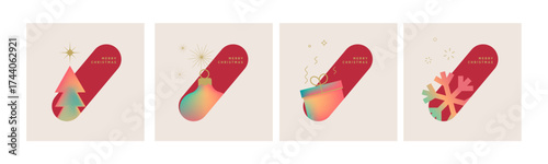 Set of Christmas and New Year holiday cards. Vector illustration templates for holiday greeting card, background, website and social media banner, marketing material.