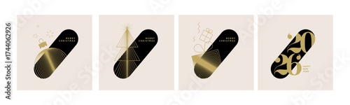 Christmas and New Year cards. Vector illustrations for holiday greeting card, background, website and social media banner, marketing material.