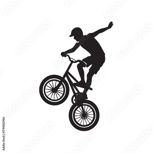 Man Doing Wheelie Bicycle Silhouette Vector