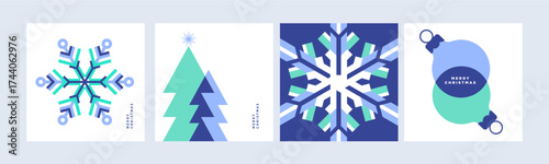 Merry Christmas and Happy New Year greeting cards. Vector illustration templates for holiday greeting card, background, website and social media banner, marketing material.
