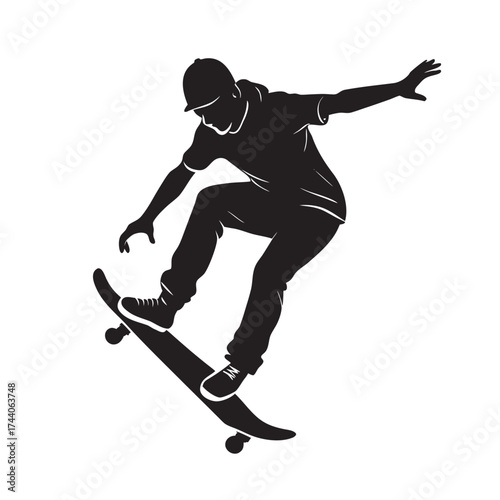 Skater Jumping Trick Silhouette Vector Illustration