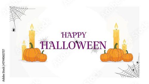 Spooky Season Greetings: Festive Halloween composition featuring glowing candles and cheerful pumpkins with the celebratory message. Capturing the joyful essence of Halloween