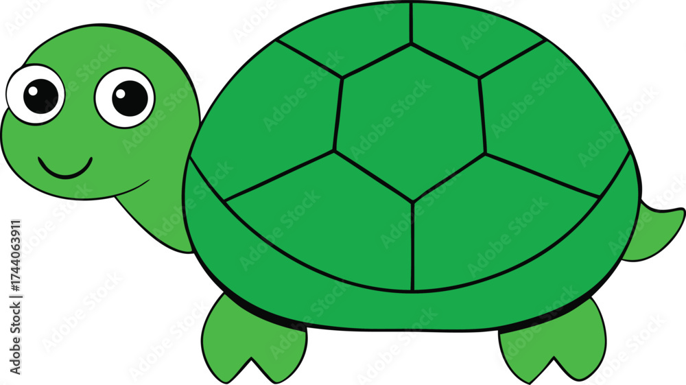 Fototapeta premium Cute green cartoon turtle vector illustration scalable graphic for design projects transparent background