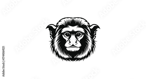 Black and white illustration of a monkey's head Keywords: monkey, ape, primate, animal, wild