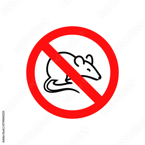 No Rats Allowed Sign Mouse Symbol Vector Illustration allowed sign featuring a simple black mouse icon crossed out with a bold red circle. Ideal for pest control warnings and informational graphics.