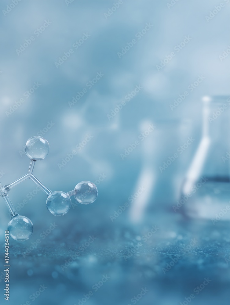 custom made wallpaper toronto digitalBlue background with a molecule and a glass beaker
