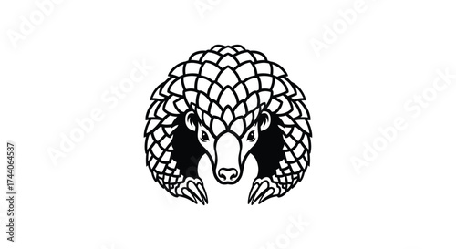 Black and white illustration of a pangolin's head and claws