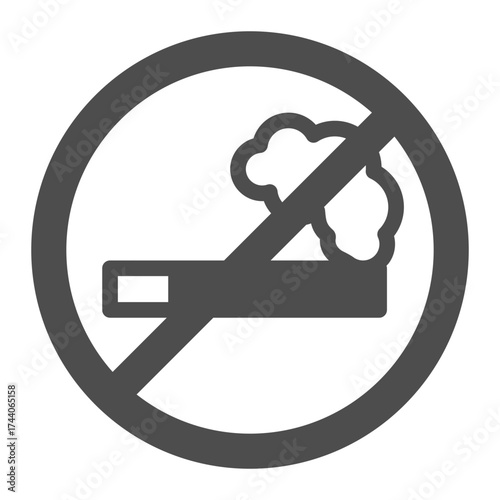 Cigarette ban solid icon, harm of tobacco smoking concept. Vector graphics. Prohibited item sign on white background, glyph style icon for mobile or web design.