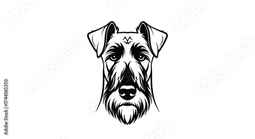 Black and white illustration of a schnauzer's face
