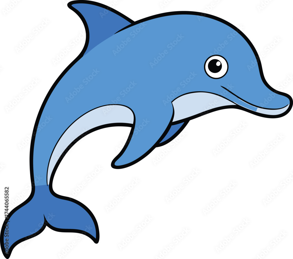 Fototapeta premium Joyful blue dolphin leaping through water vector illustration scalable eps for creative projects transparent background