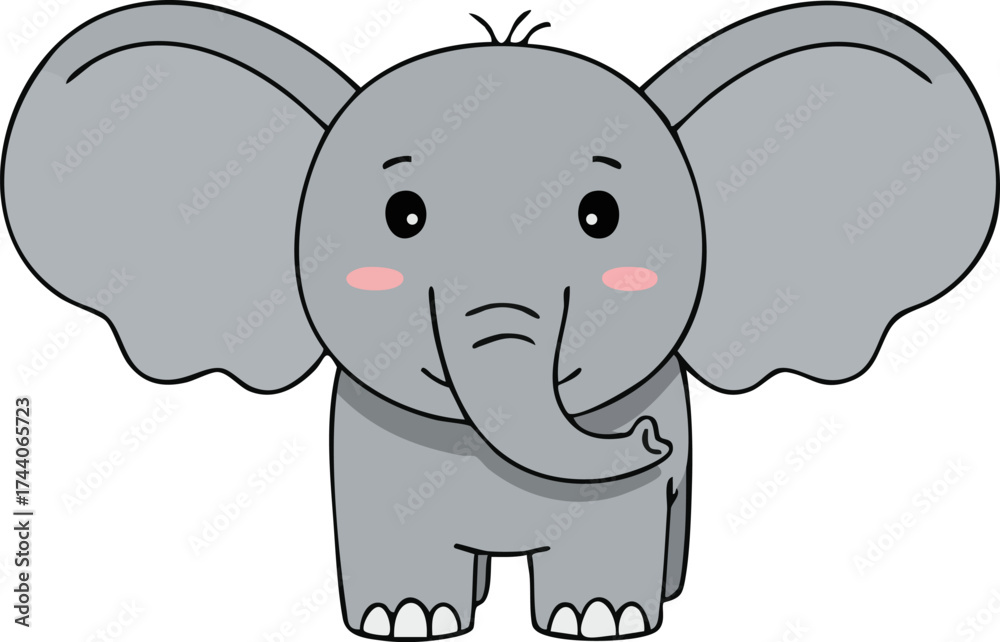 Fototapeta premium Cute Flat Vector Elephant Illustration