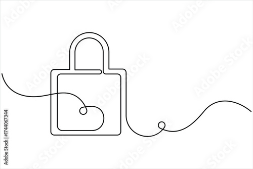 Continuous one line drawing of padlock single line of lock padlock continuous line art vector outline