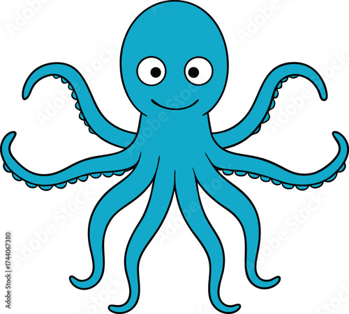 Cute cartoon octopus with eight legs spread wide vector illustration scalable eps icon transparent background