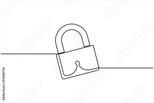Continuous one line drawing of padlock single line of lock padlock continuous line art vector outline