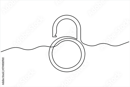 Continuous one line drawing of padlock single line of lock padlock continuous line art vector outline