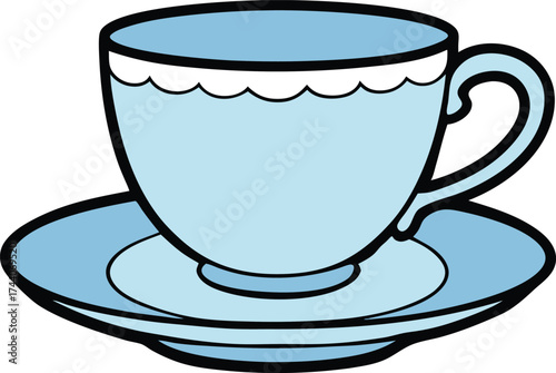 Elegant porcelain teacup and saucer vector illustration clean design for coffee tea beverage services transparent background