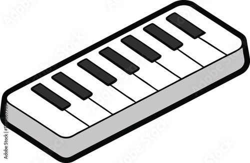 Scalable vector illustration of a white mini keyboard with black keys close up for music concepts transparent background