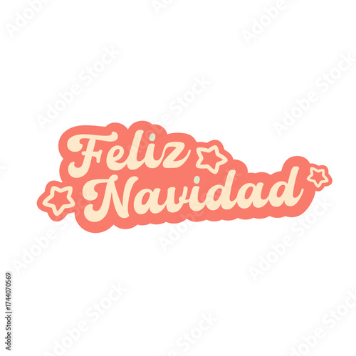 Feliz Navidad Merry Christmas in Spanish quote pink sticker vector design, creative holiday typography, modern festive graphic art for cards, invitations, social media banners, and decorations.