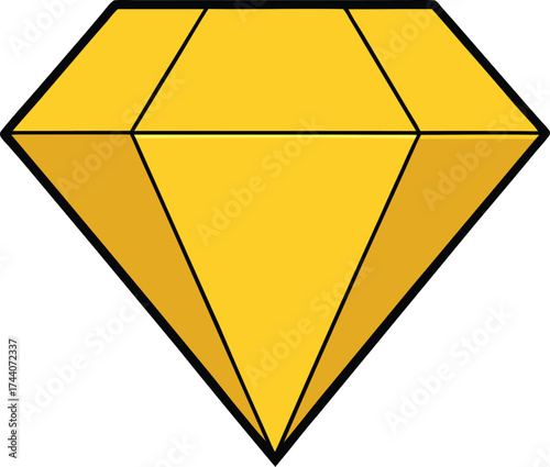 Shiny yellow diamond crystal gemstone faceted precious jewel vector illustration transparent background