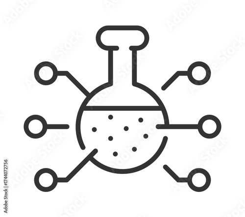 Molecular structure icon with connected nodes representing science and research