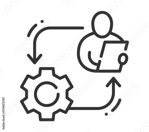 Process optimization: gear and person with technical document icon