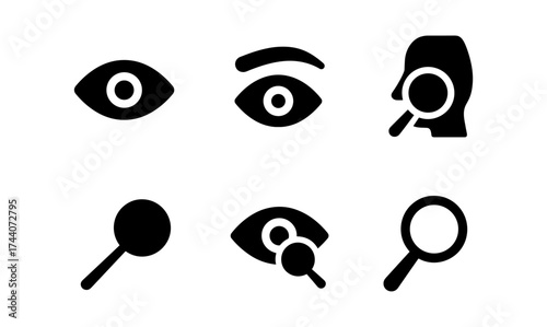 Minimalist eye and magnifying glass icons for search and detection concepts
