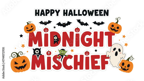 Midnight Mischief: Embrace the spooky season with vibrant Halloween elements in this whimsical illustration, radiating joy and playful energy!