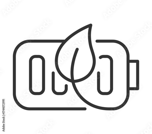 Eco-friendly battery icon with leaf symbol for sustainable energy concept