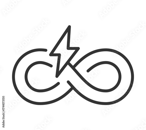 Infinity loop with lightning bolt symbolizing endless energy and power concept