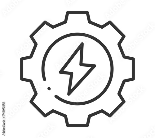 Energy lightning bolt inside gear icon for technology and power concepts
