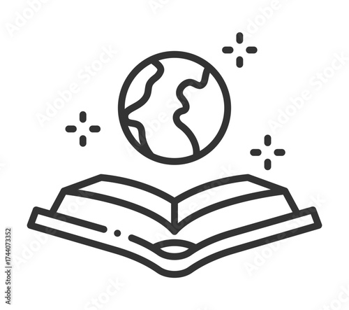 Open book with globe icon symbolizing global knowledge and education