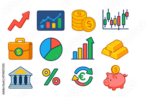 Financial Growth Icons. Isometric vector illustration set representing financial growth and trading trends in modern design: