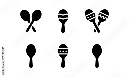 Black silhouette maracas set: simple icons of classic hand percussion instruments