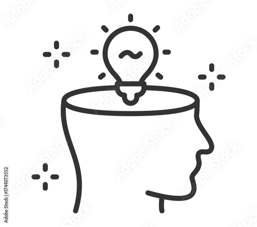 Minimalist head outline with light bulb illustration representing innovative ideas