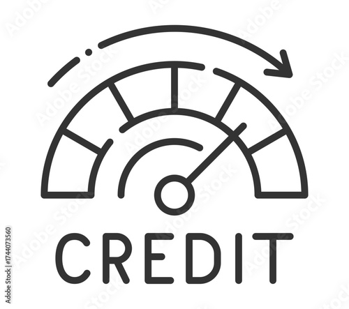 Credit meter gauge with arrow indicating financial rating level