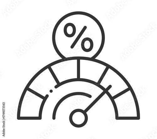 Speedometer with percentage sign indicating progress and performance