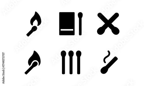 Matchstick icons set with flat burning and unlit styles on plain background