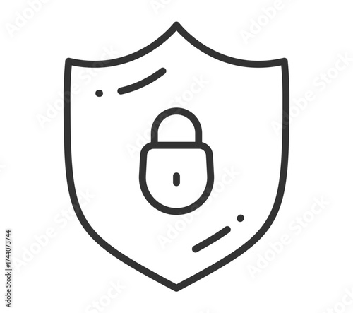 Minimalist shield icon with lock symbolizing data security