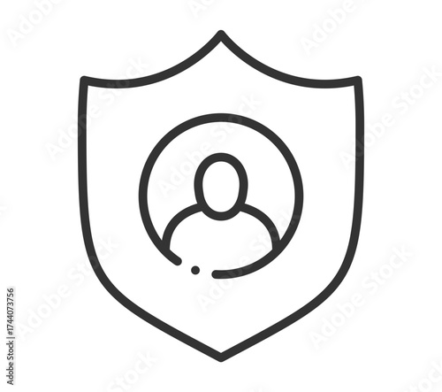 Minimalist black and white user privacy protection icon with shield and person outline
