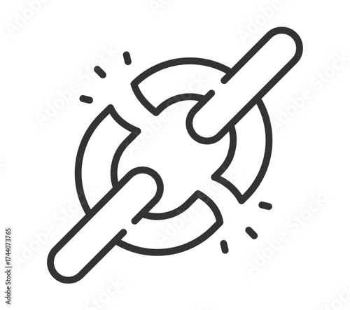 Minimalist icon of chain link with broken connection