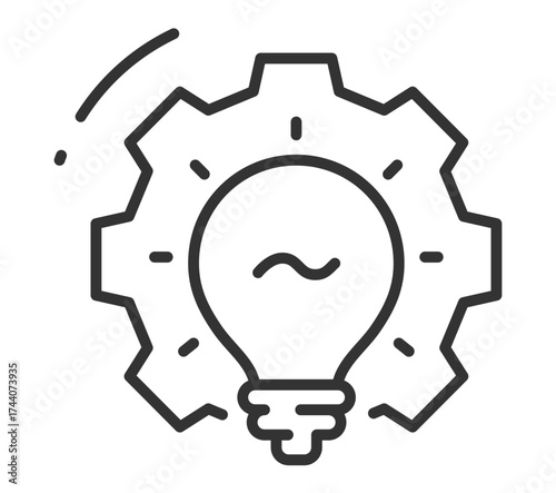 Light bulb inside gear icon illustrating innovation and engineering concept