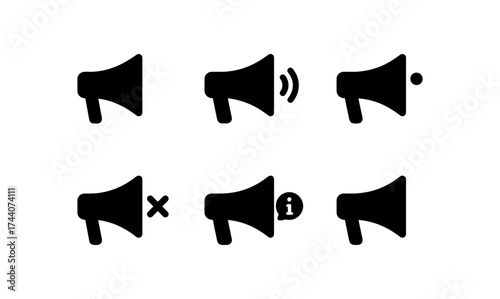Set of megaphone icons in minimalist style for communication and marketing concepts