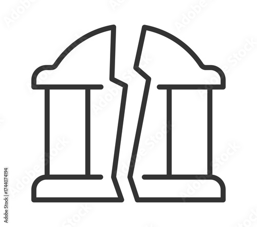 Outline of arched double doors with thin lines and geometric design