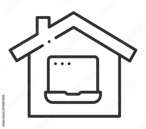 Minimalist icon of house with window for remote work concept