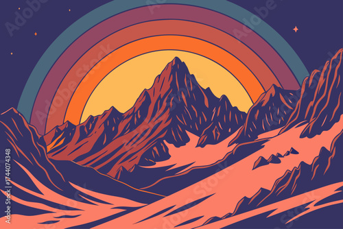 Abstract mountain range with a vibrant gradient sunrise
