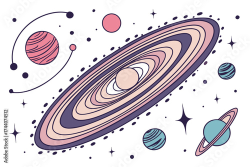 Abstract cosmic galaxy with radiant starbursts and scattered dots
