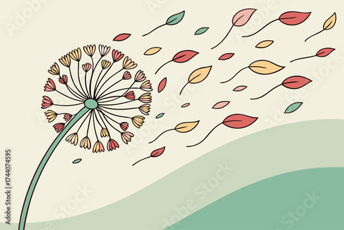 Abstract floral petals gracefully blowing in the wind with vibrant colors