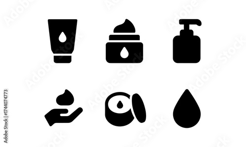 Minimalist black skincare icons featuring creams and lotions