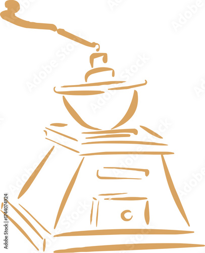 Outlined had drawn illustrations. Coffee logo. Hand drawn ink icon. Coffee maker 